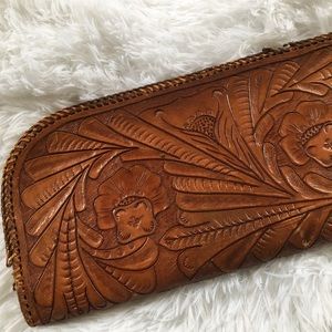 Vintage Embossed Leather Over Sized Clutch